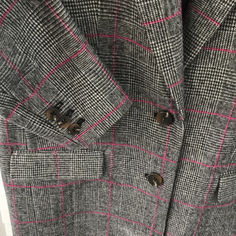 J Crew Glen Plaid Topcoat Wool Black Ivory Plum Size 4 - Picture 9 of 16